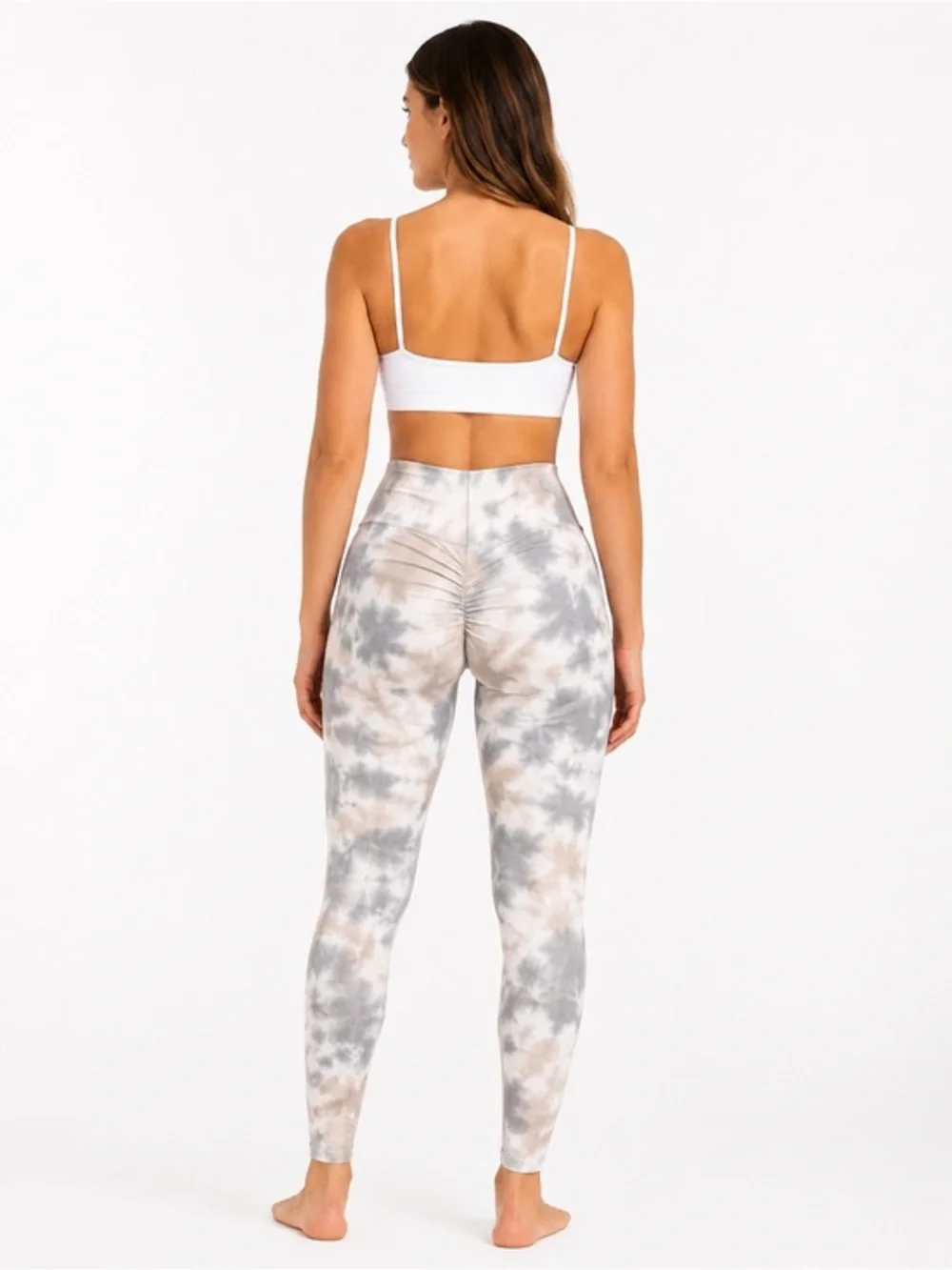 Tie-Dye High-Waist Scrunch Leggings - Beige & Gray